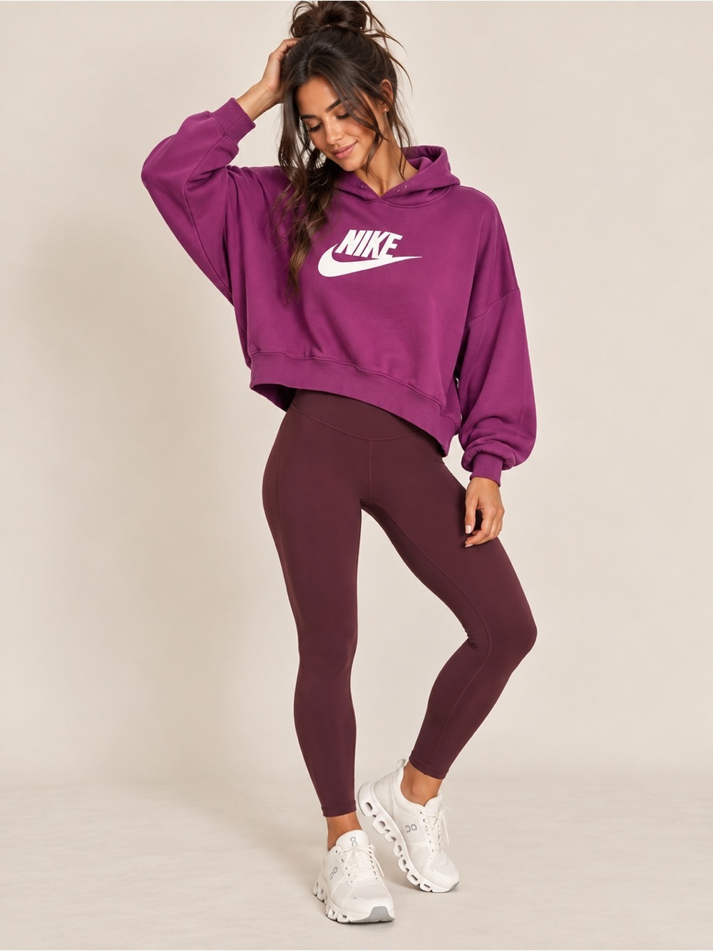 Nike Purple Cropped Hoodie with White Logo